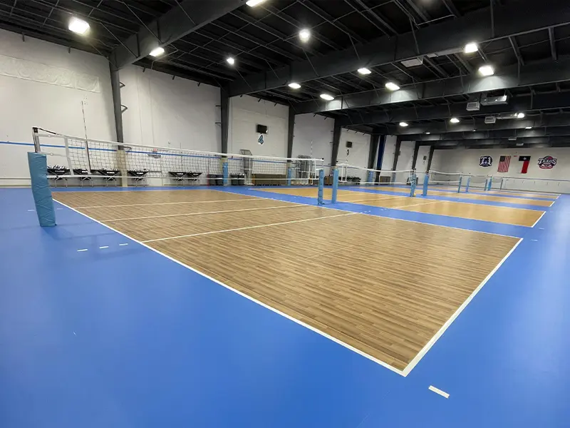 Wood grain volleyball court