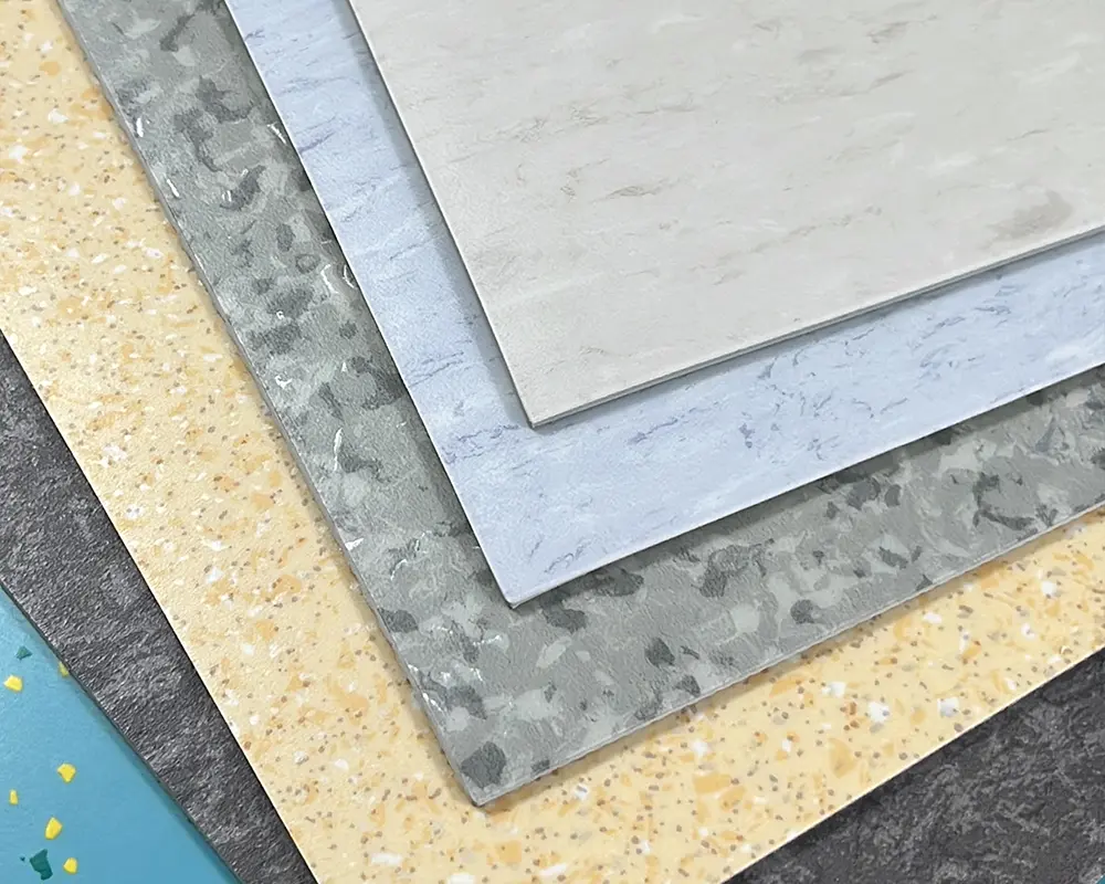 Various colored heterogeneous vinyl flooring