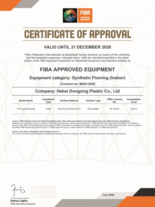 Dongxing FIBA ​​Certification